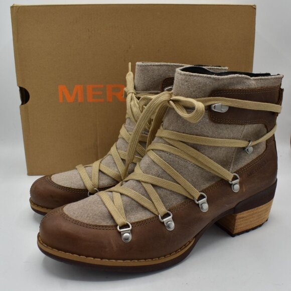 Merrell Womens Size 8.5 Shiloh II Warm Camel Leather Boots Shoes - Picture 2 of 16